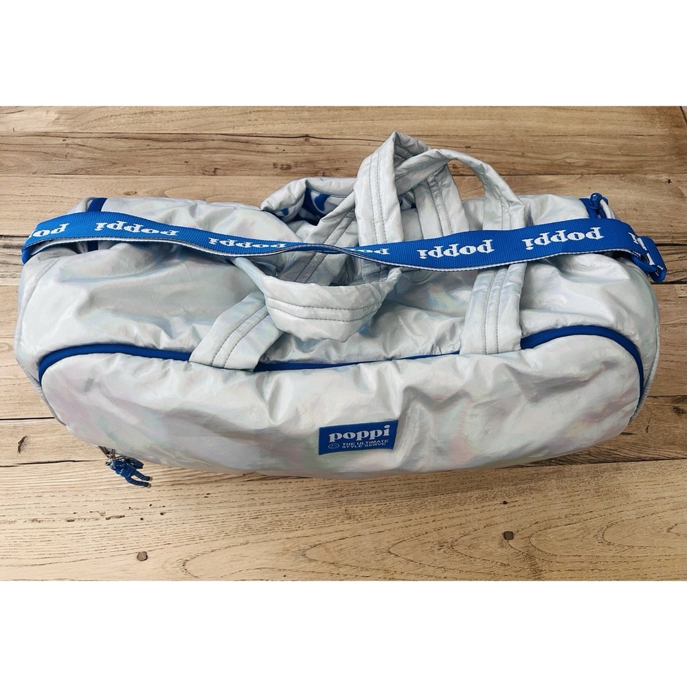 Poppi Soda Iridescent Duffle Bag Zip Blue Emoji Lining Promotional